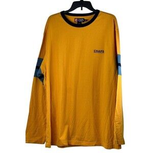 Vintage Chaps Long Sleeve Cotton Yellow Tee Shirt Banded Sleeves 2XL
